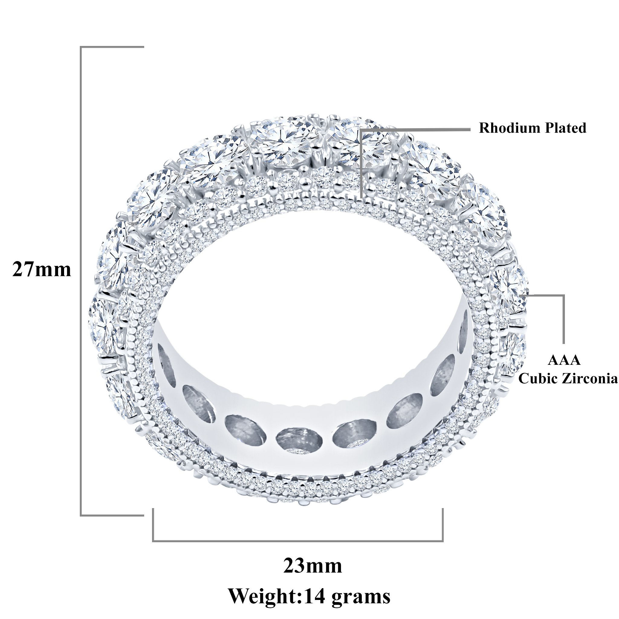 Rhodium-plated cubic zirconia ring.