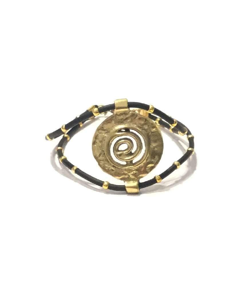 A stylish Spiral Leather Bracelet featuring gold and silver accents, adjustable lobster clasp, and a unique spiral design, suitable for all wrist sizes.