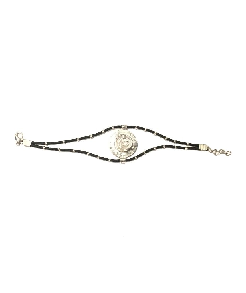 A stylish Spiral Leather Bracelet featuring gold and silver accents, adjustable lobster clasp, and a unique spiral design, suitable for all wrist sizes.