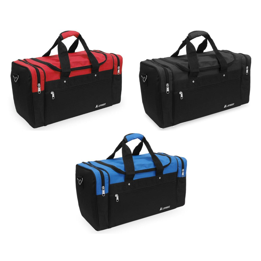 Large Sports Duffel bag in a sporty two-tone design with adjustable shoulder strap and multiple compartments.