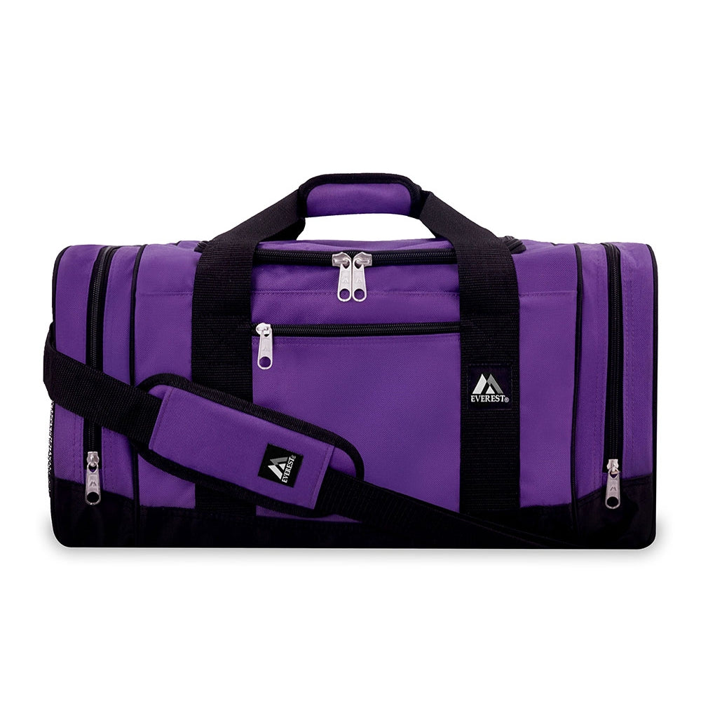 Sporty Gear Duffel Bag in black with spacious compartments and padded shoulder straps, ideal for sports and travel.