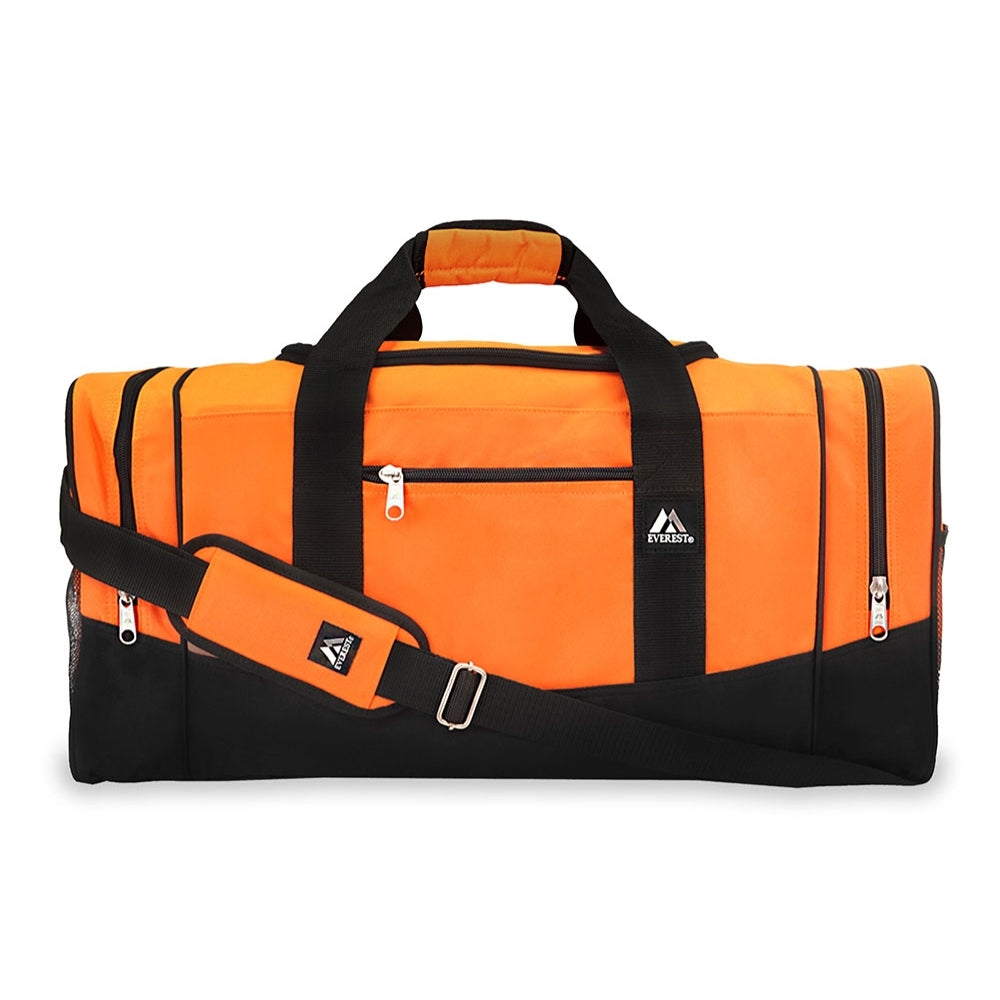 Sporty Gear Duffel Bag in black with spacious compartments and padded shoulder straps, ideal for sports and travel.