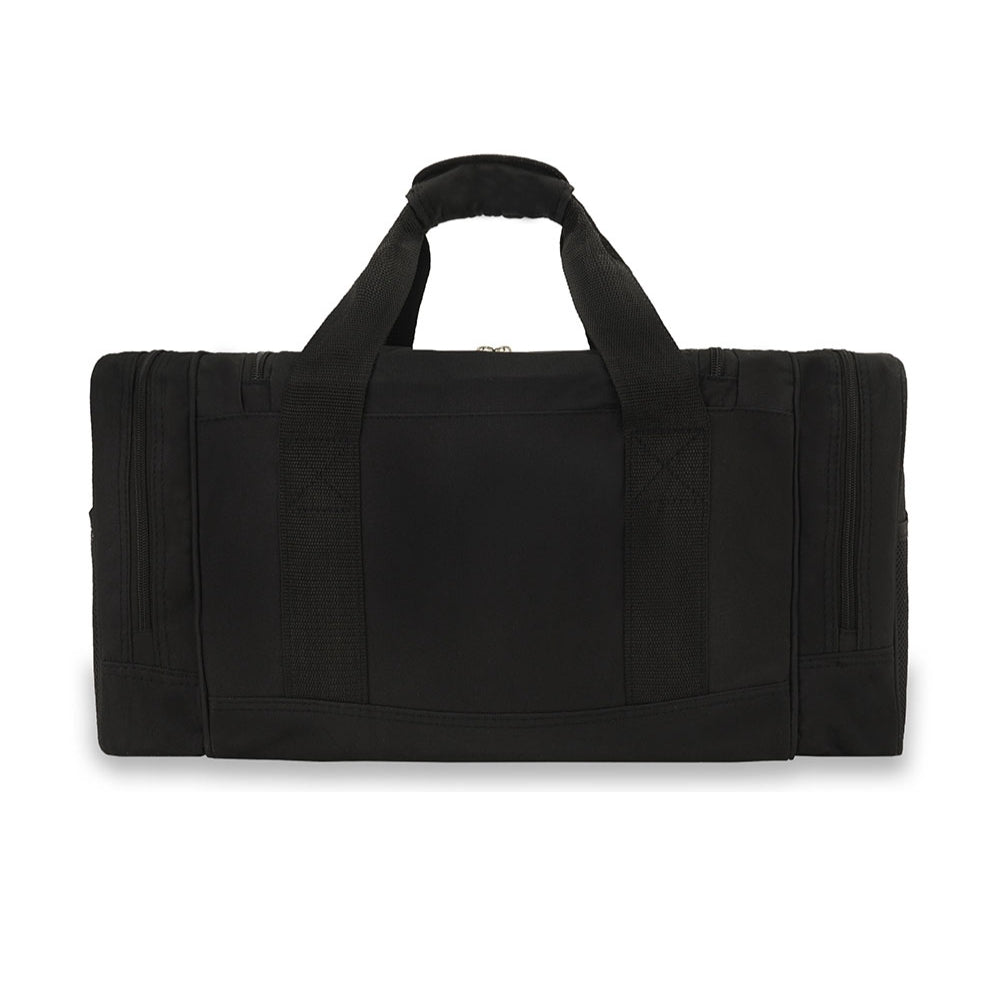 Sporty Gear Duffel Bag in black with spacious compartments and padded shoulder straps, ideal for sports and travel.