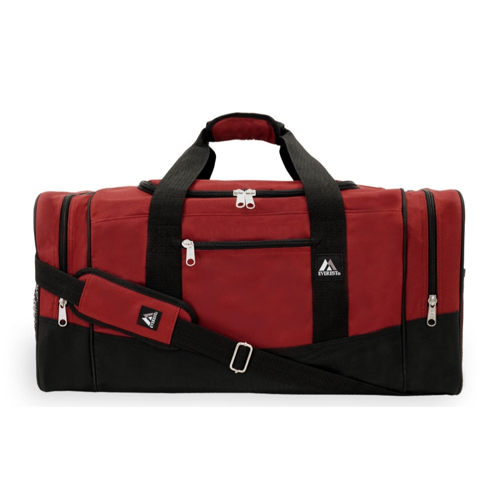 Sporty Gear Duffel Bag in black with spacious compartments and padded shoulder straps, ideal for sports and travel.