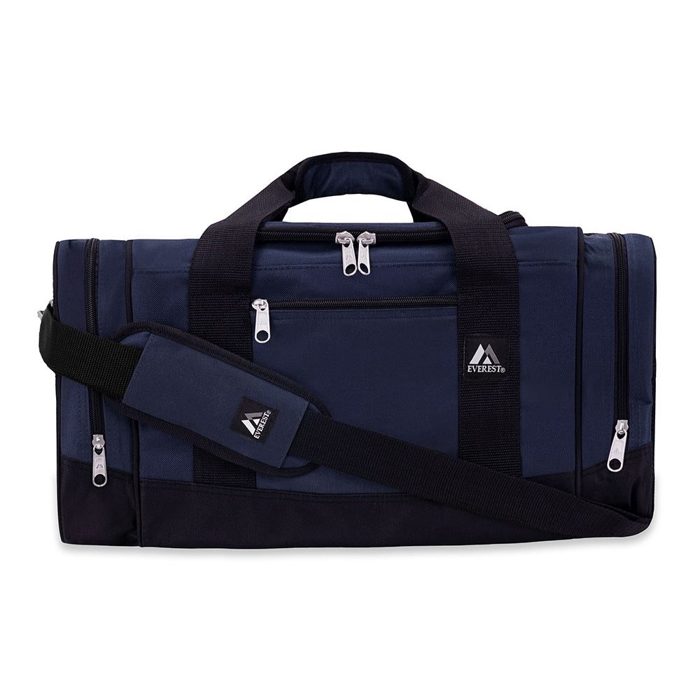 Sporty Gear Duffel Bag in black with spacious compartments and padded shoulder straps, ideal for sports and travel.