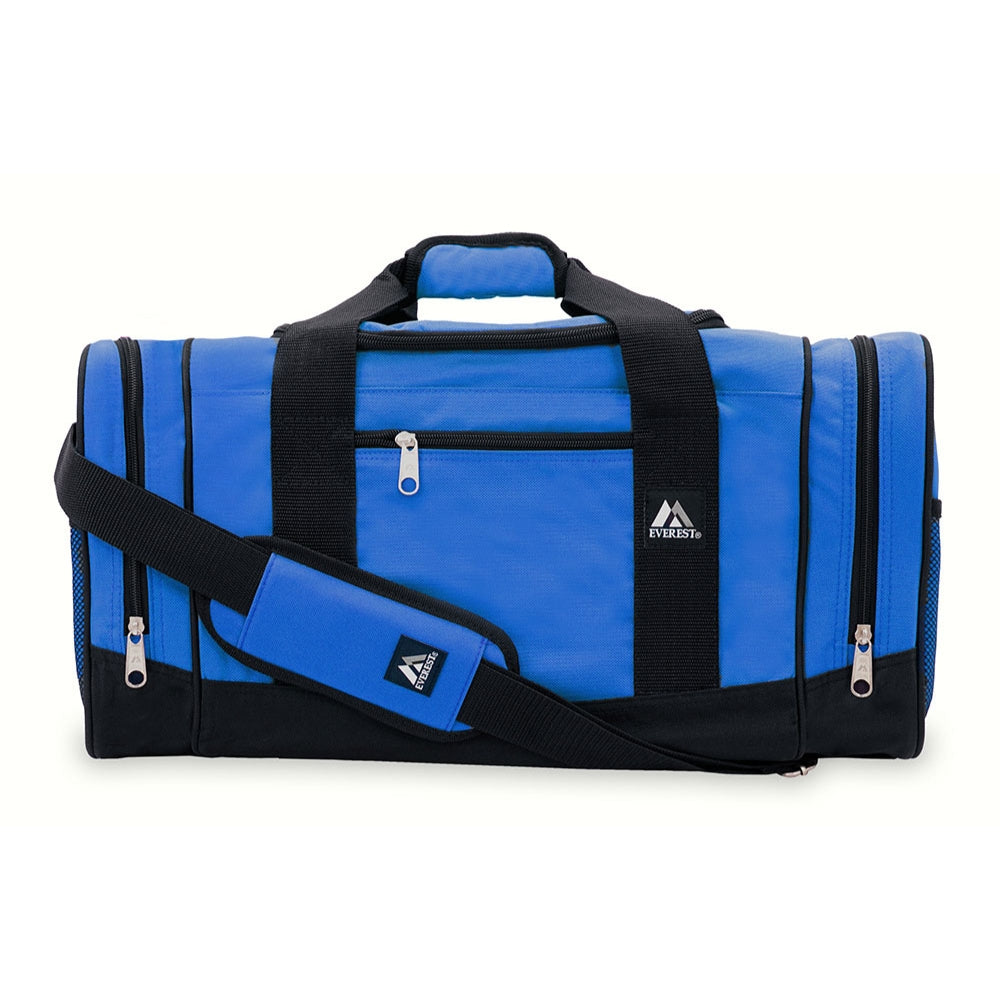 Sporty Gear Duffel Bag in black with spacious compartments and padded shoulder straps, ideal for sports and travel.