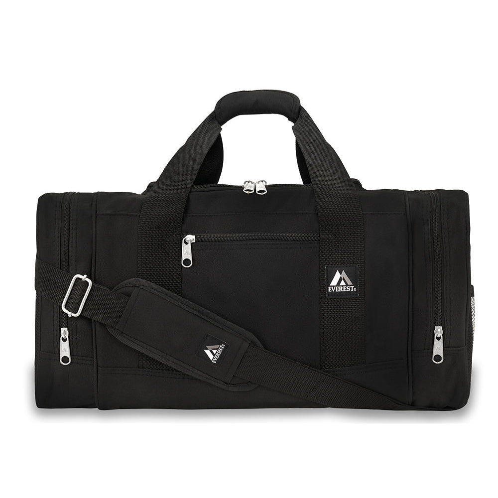 Sporty Gear Duffel Bag featuring spacious compartments and padded shoulder straps, made from durable 600D polyester.