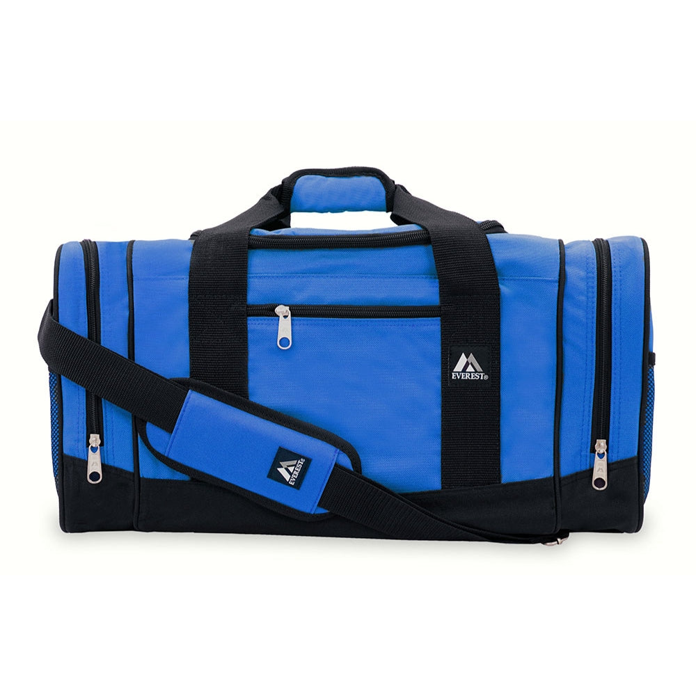 Sporty Gear Duffel Bag featuring spacious compartments and padded shoulder straps, made from durable 600D polyester.