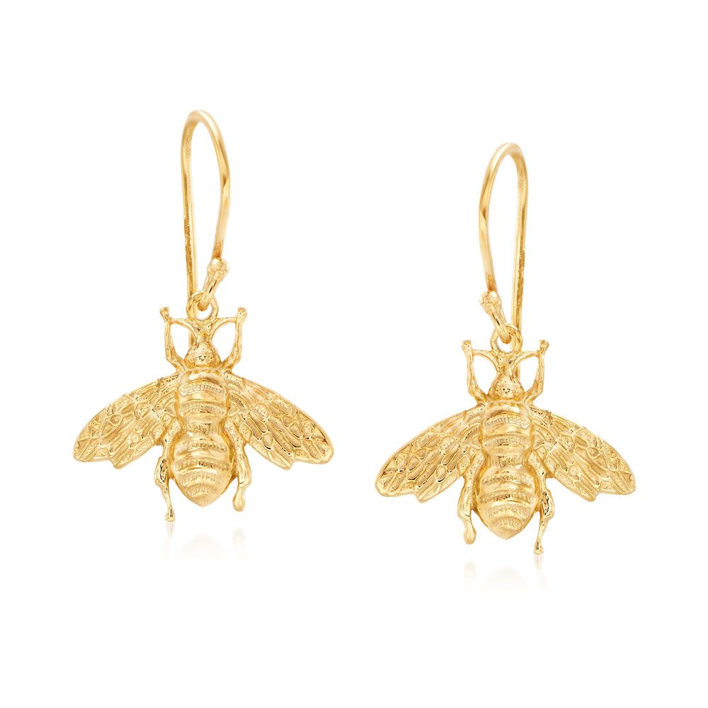 Elegant Bumble Bee drop earrings in 14K gold plating, showcasing a whimsical design perfect for spring.