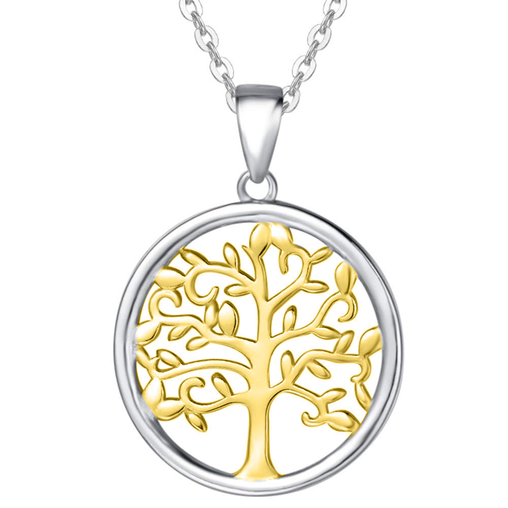 A stunning multi-color Tree of Life filigree necklace in 14K gold plating, featuring an intricate pendant and a link chain.