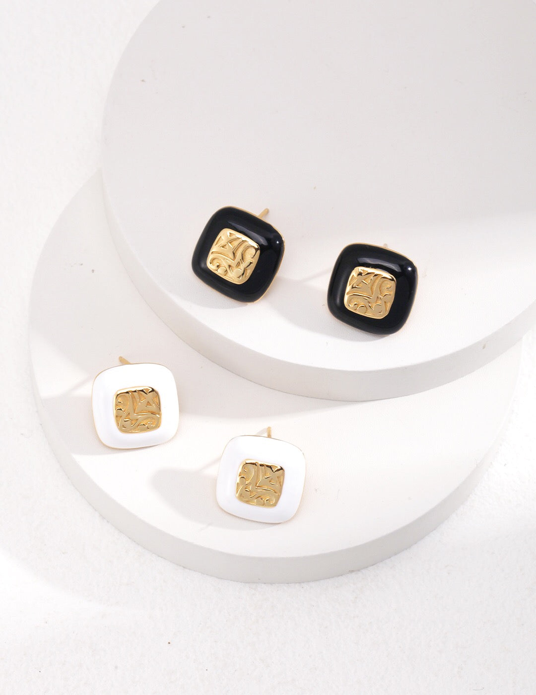 Elegant Square Drop Glaze Stud Earrings made from drip glaze and gold vermeil, showcasing a unique handmade design.