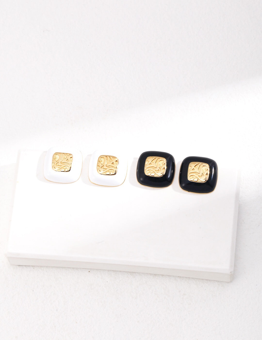 Elegant Square Drop Glaze Stud Earrings made from drip glaze and gold vermeil, showcasing a unique handmade design.