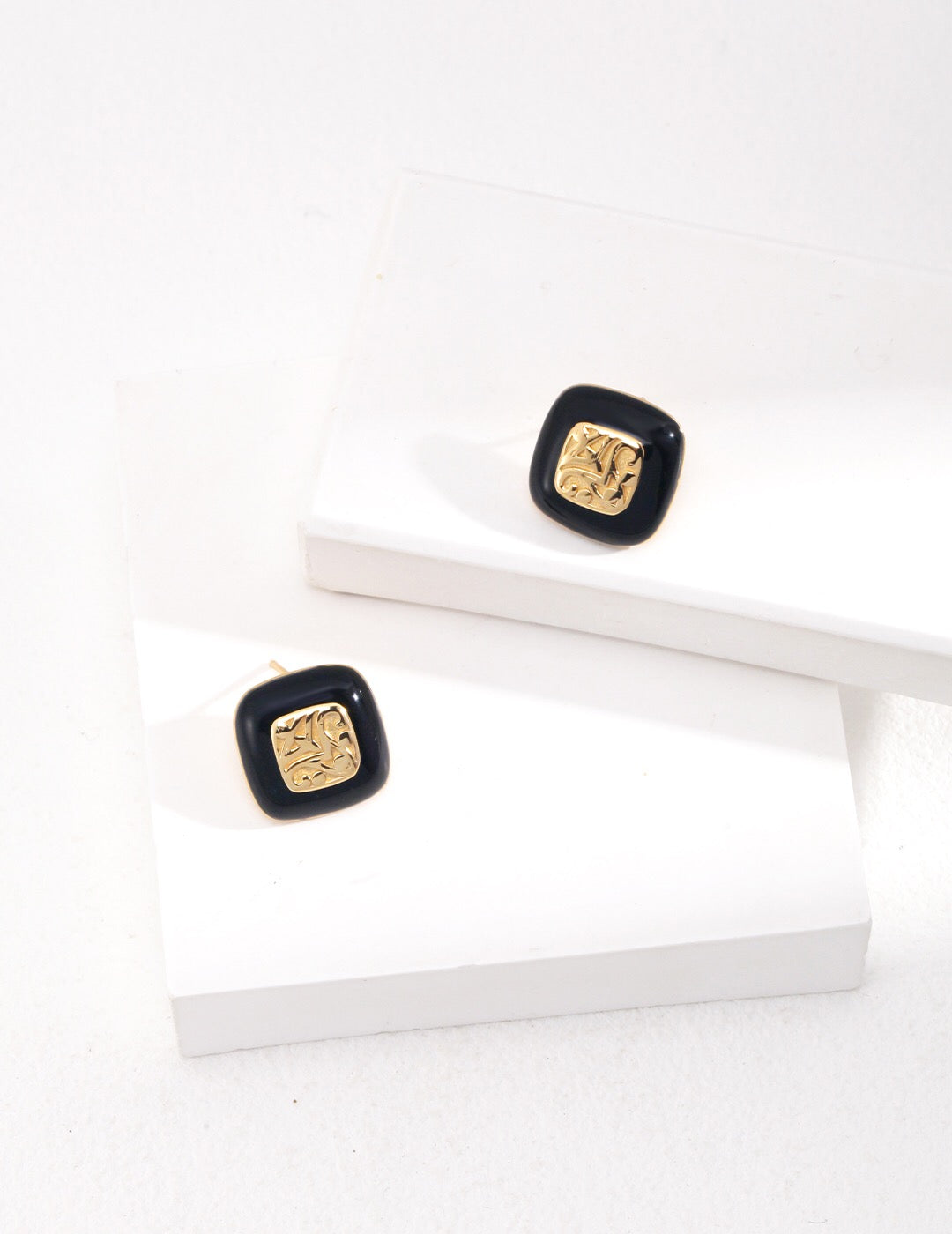 Elegant Square Drop Glaze Stud Earrings made from drip glaze and gold vermeil, showcasing a unique handmade design.