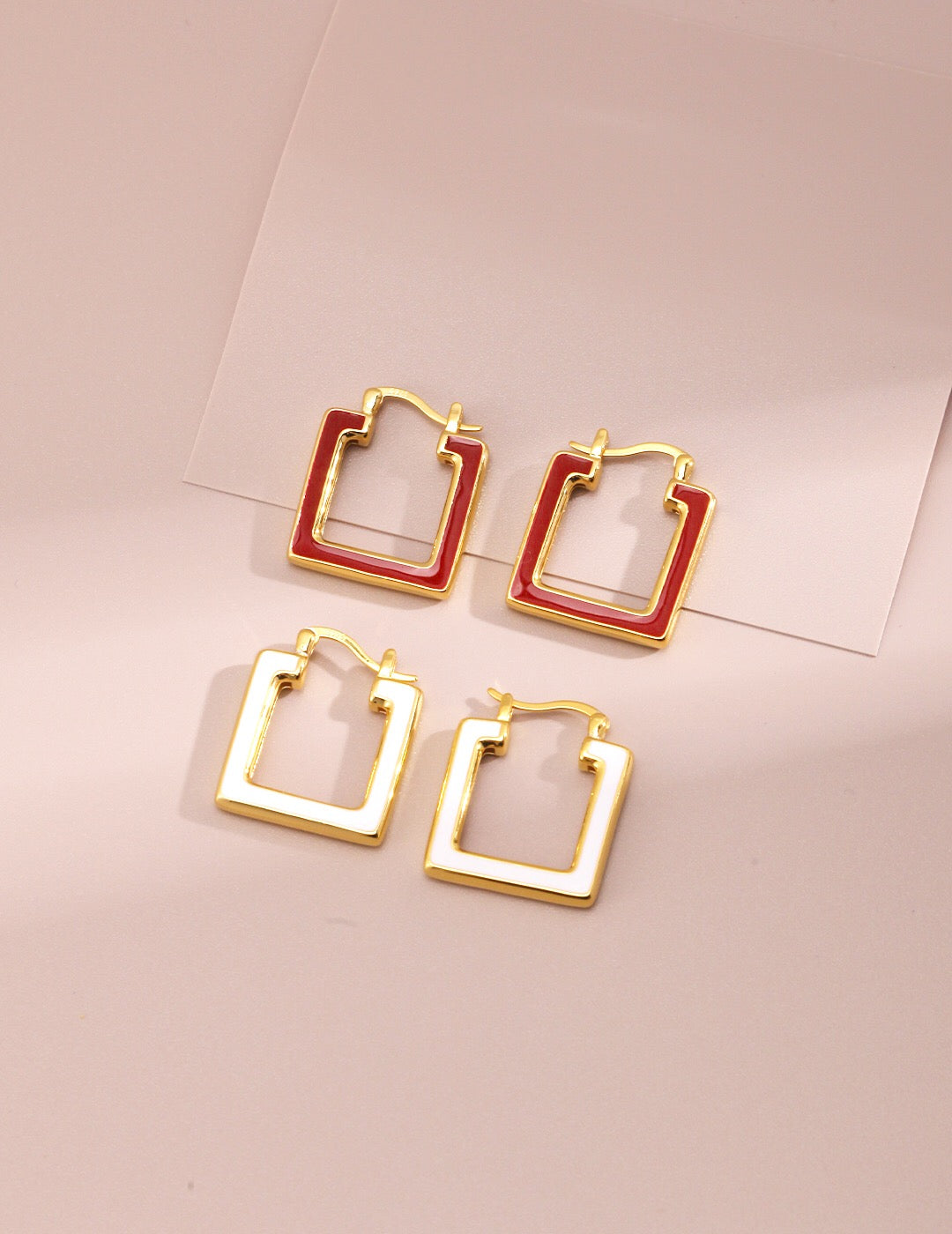 Elegant Square Loop Dripping Glaze Earrings made from sterling silver and gold vermeil, showcasing a unique drip glaze finish.