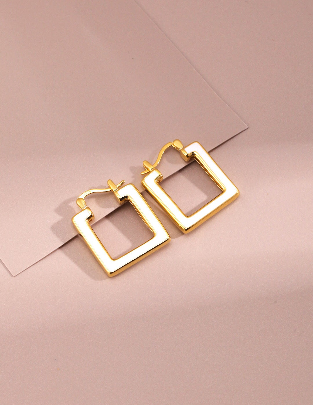 Elegant Square Loop Dripping Glaze Earrings made from sterling silver and gold vermeil, showcasing a unique drip glaze finish.