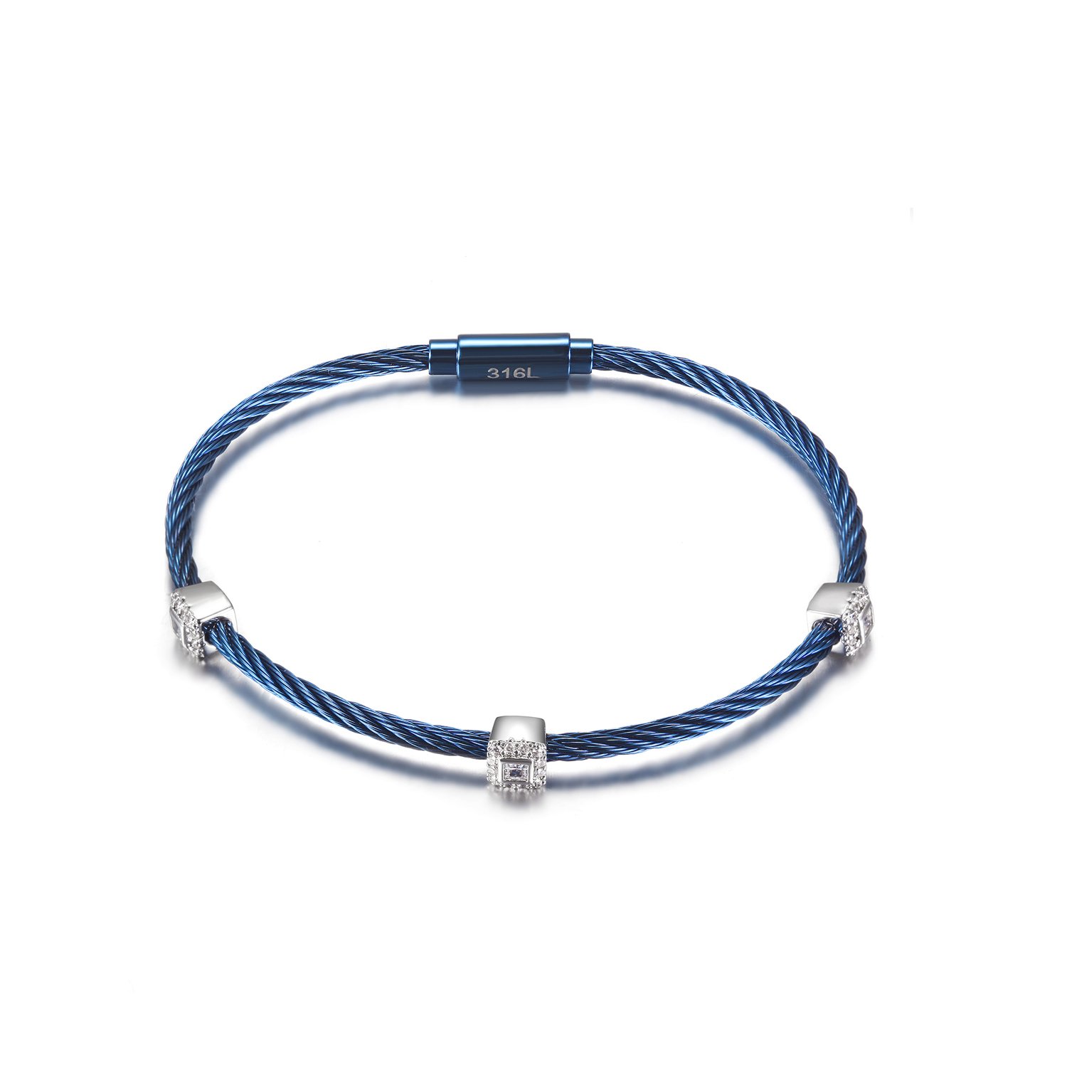 A stylish Square Pavé Station Cable Bracelet made of 316L surgical stainless steel with 14K gold PVD plating, featuring square pavé stations.