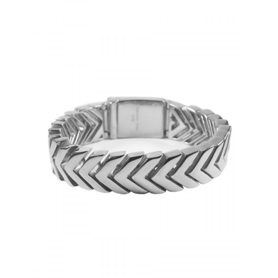 A sleek and modern stainless steel bracelet with a polished finish, showcasing its elegant design and durability.