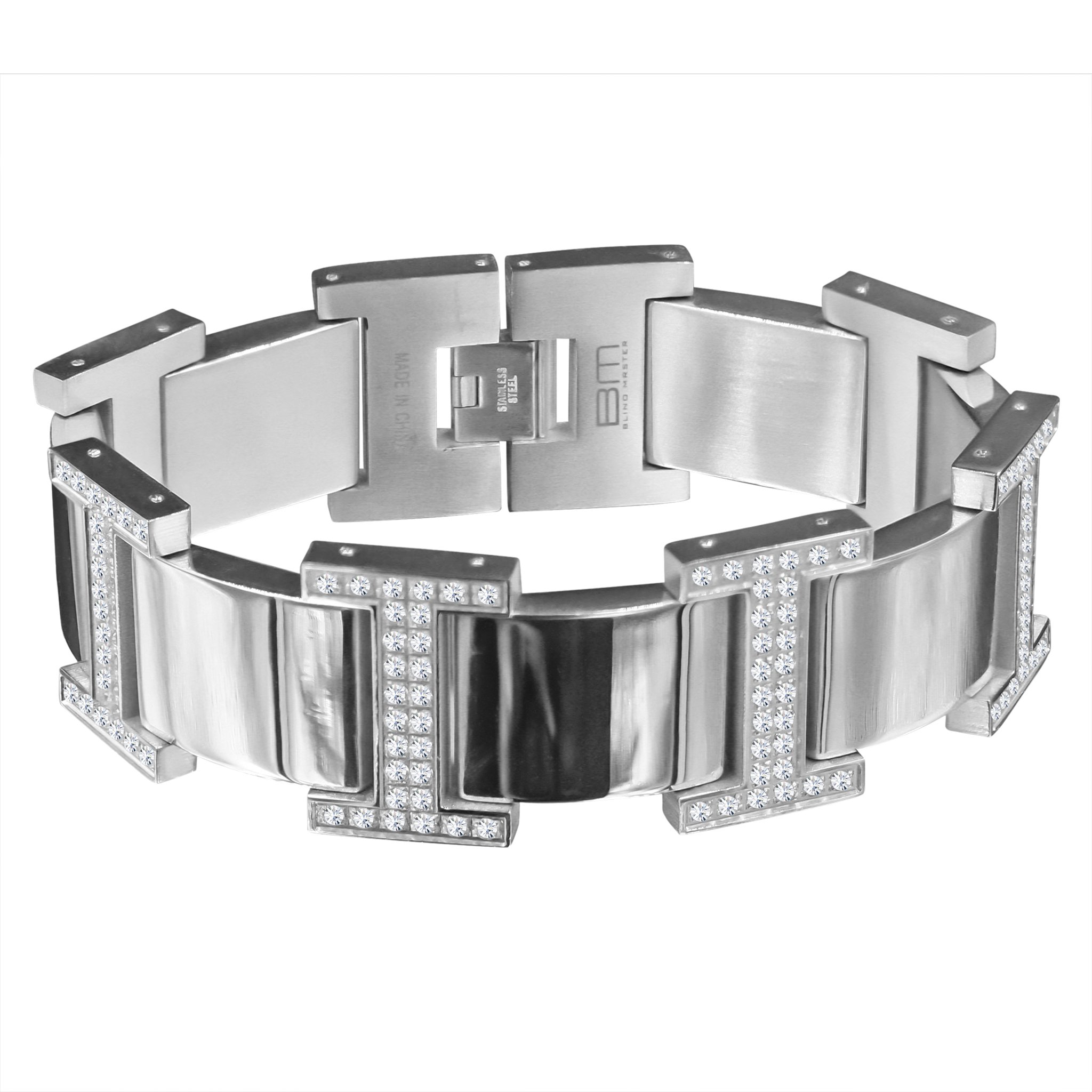 A stylish stainless steel bracelet featuring sparkling cubic zirconia stones, elegantly designed for both casual and formal wear.