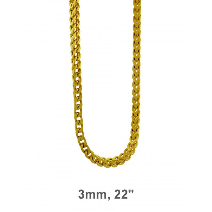 A durable stainless steel chain, showcasing its shiny finish and strong links, suitable for various applications.