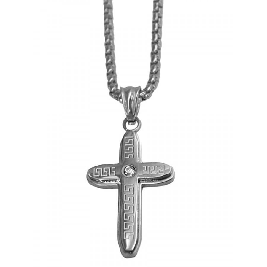 A stylish stainless steel chain featuring an elegant charm, showcasing its shiny finish and durable design.