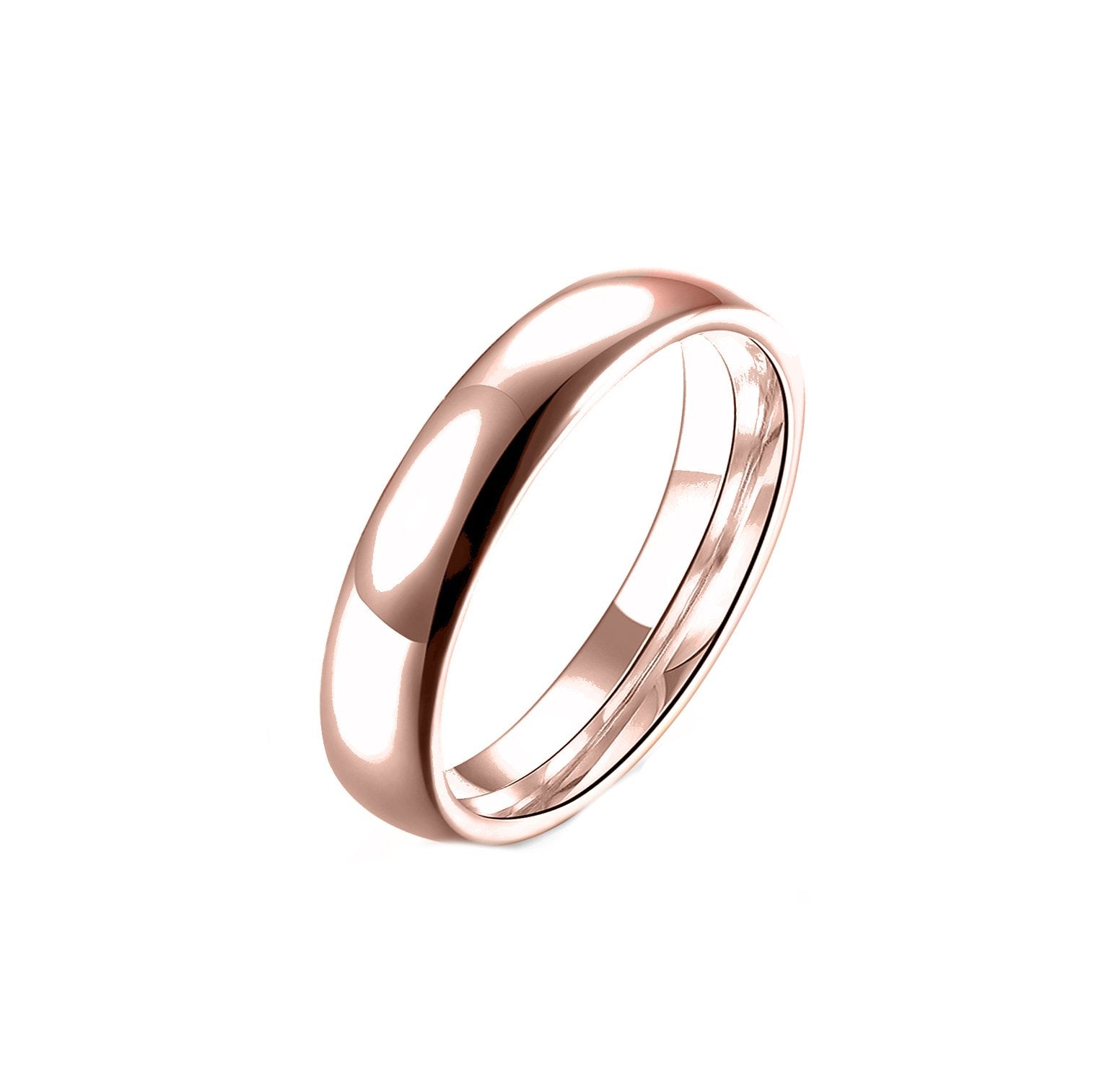 A stylish Stainless Steel Comfort Fit Unisex Band Ring with a mirrored polished finish, available in Yellow Gold, White Gold, and Rose Gold.