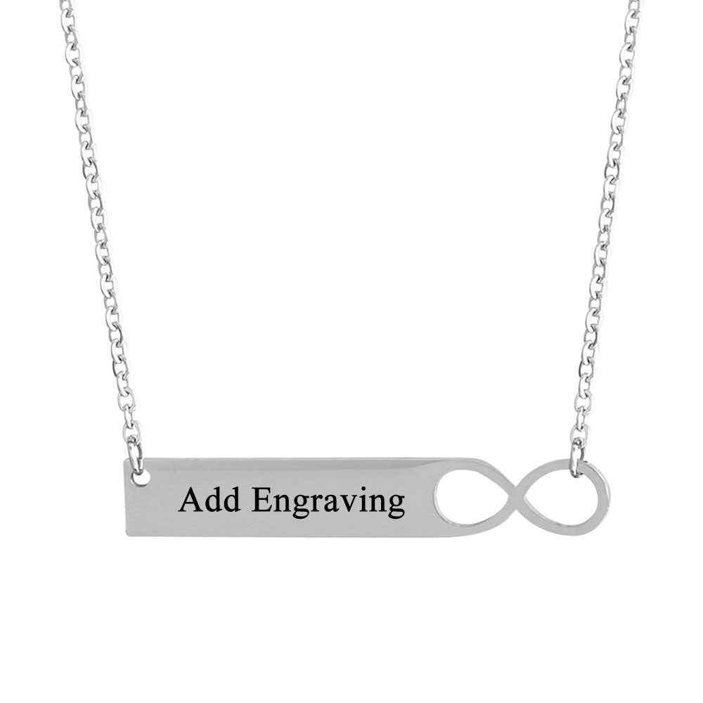 A stylish stainless steel nameplate bar necklace with a personalized pendant, showcasing its sleek design and adjustable chain.