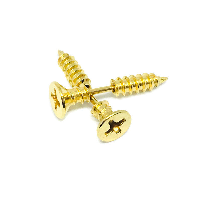 A pair of stylish stainless steel screw earrings, 18ct gold plated, showcasing their elegant design and color options.