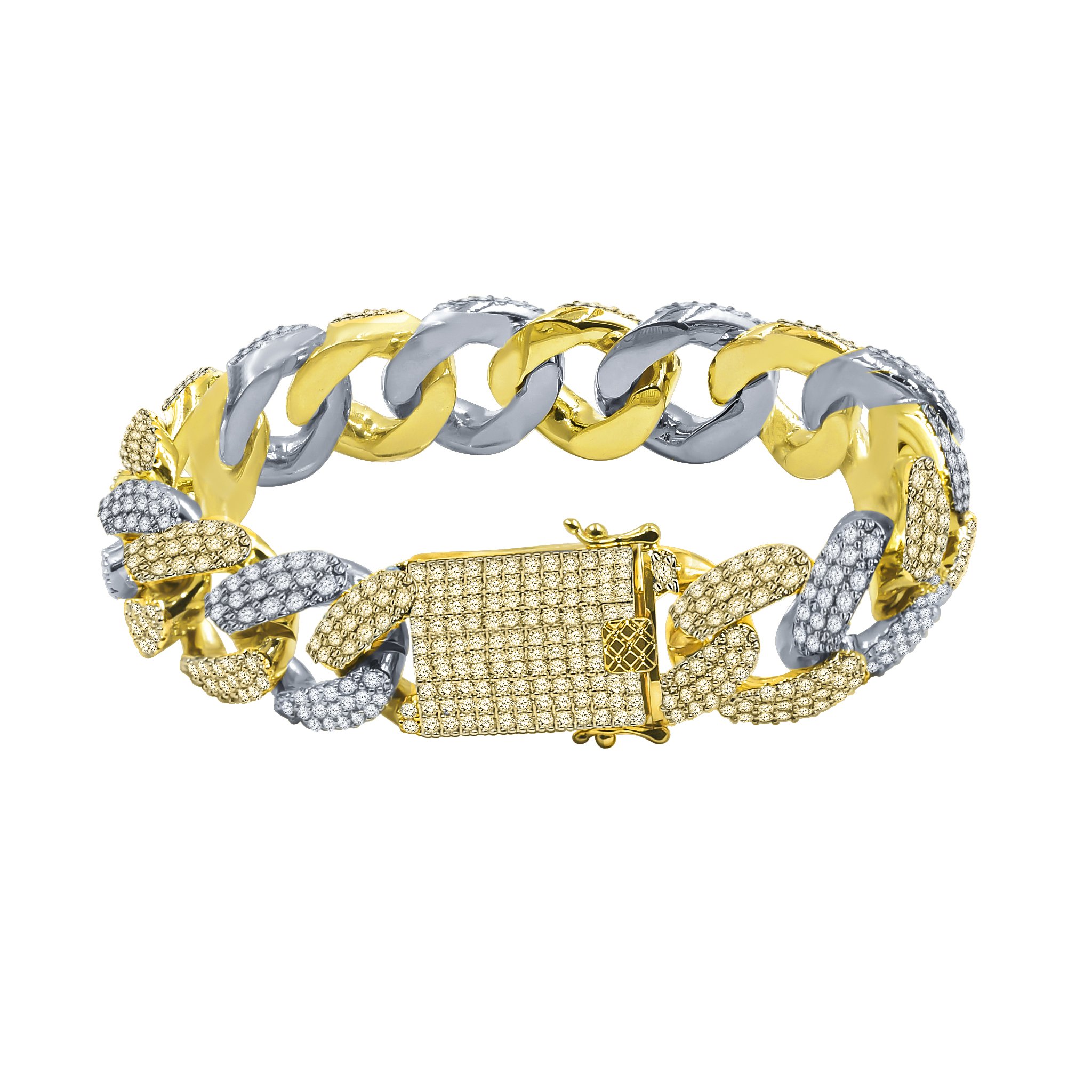 A luxurious STALLION Brass Bracelet featuring a solid cuban link design, adorned with sparkling cubic zirconia stones.