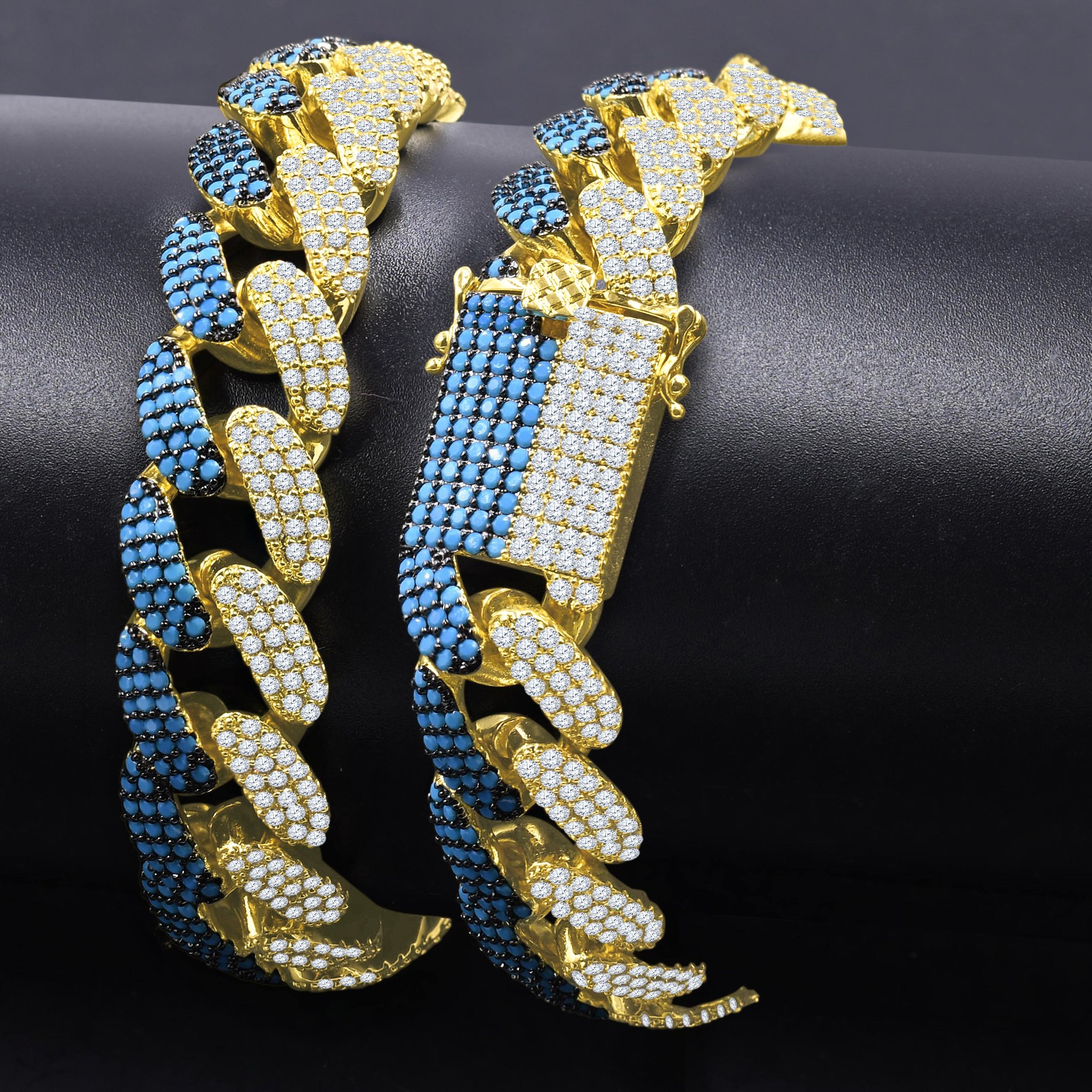 STALLION Brass Cuban chain featuring solid links and sparkling cubic zirconia, showcasing luxury and craftsmanship.