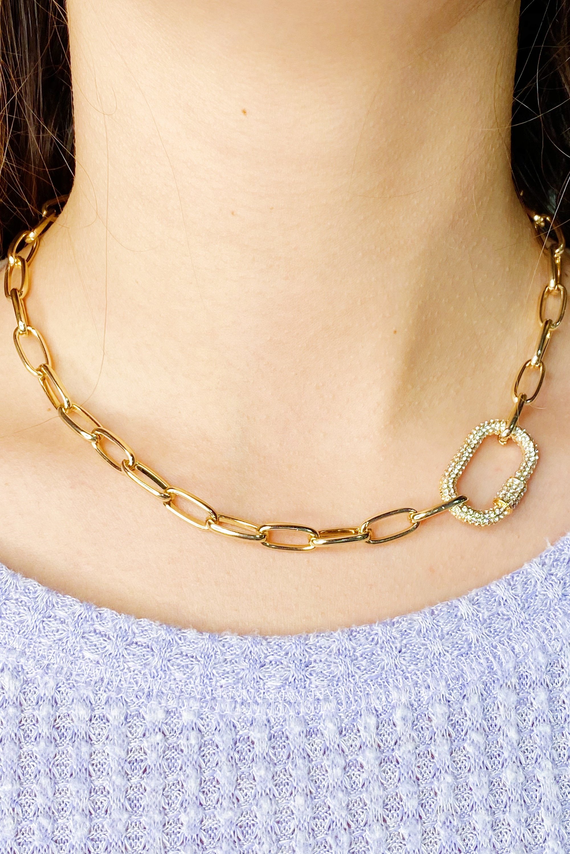 Standout Link Necklace featuring a linked chain with sparkling cubic zirconia detailing, perfect for layering or wearing alone.