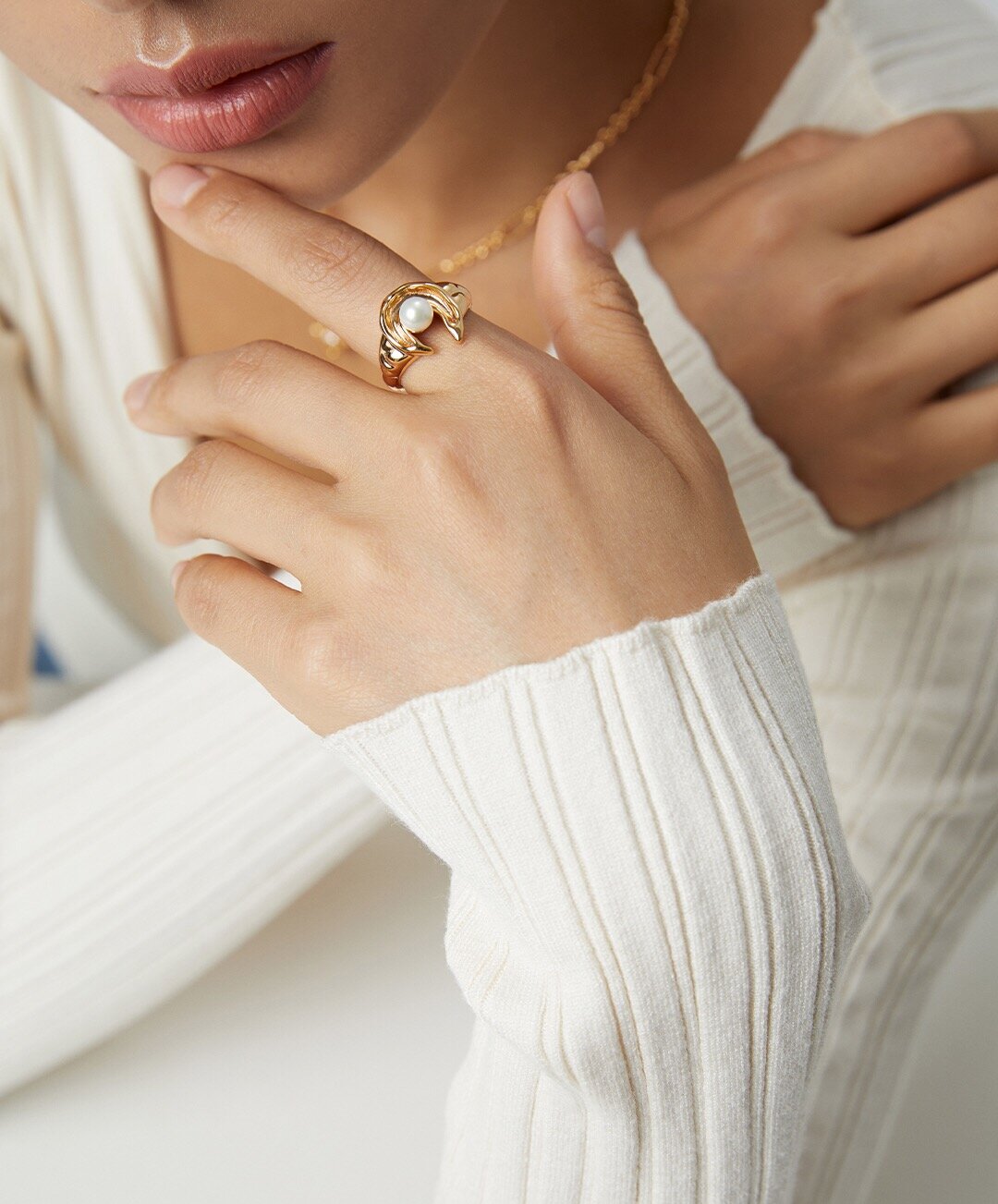 Star and Moon Design Pearl Ring featuring genuine freshwater pearls and sterling silver, elegantly crafted with celestial motifs.