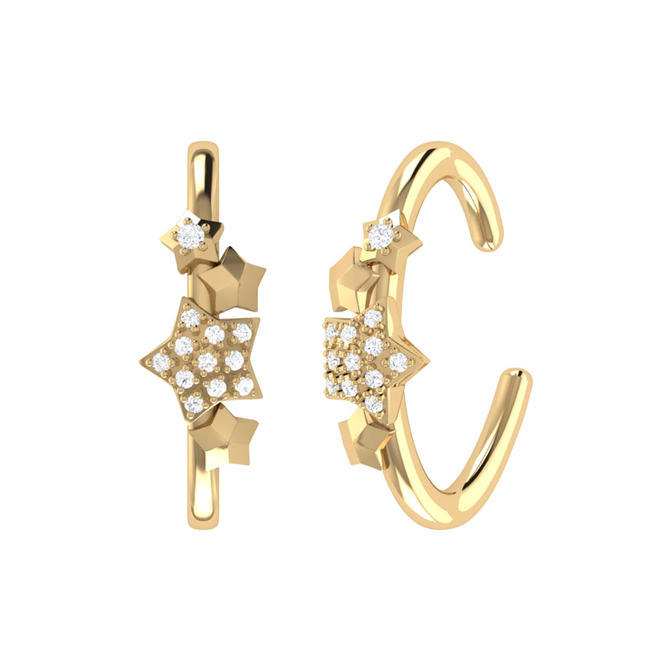 Star Cluster Diamond Ear Cuffs in 14K Yellow Gold Vermeil, featuring genuine diamonds set in a stylish design, perfect for any occasion.