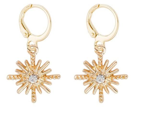 Elegant gold plated star dangle earrings with cubic zirconia, showcasing a beautiful design perfect for any occasion.