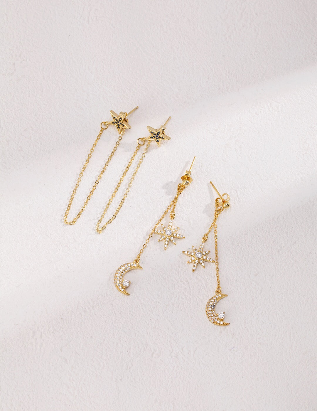 Elegant Star Dangle Threader Earrings made of gold vermeil, showcasing a unique design with a shimmering finish.