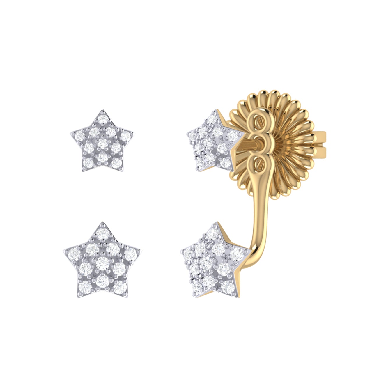 Star Duo Diamond Stud Earrings featuring genuine diamonds set in 14K Yellow Gold Vermeil on Sterling Silver, elegantly designed for everyday wear.