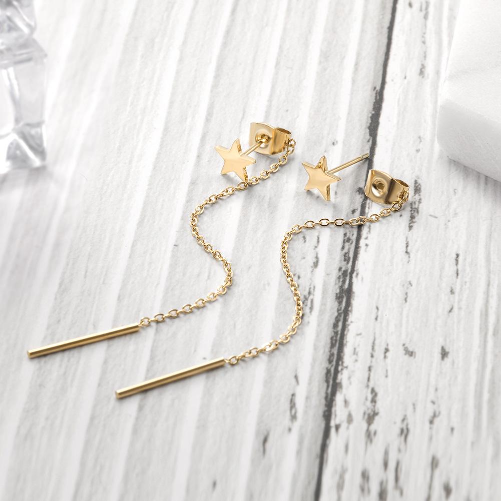 Elegant Star Front/Back Drop Earrings made of surgical stainless steel with gold plating.