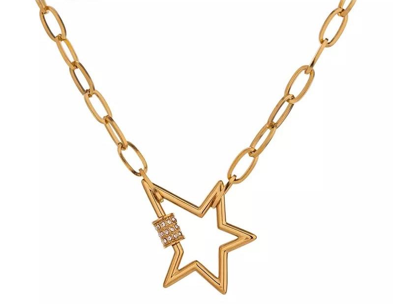 Elegant star pendant necklace featuring cubic zirconia stones on a gold paperclip chain, perfect for any occasion.