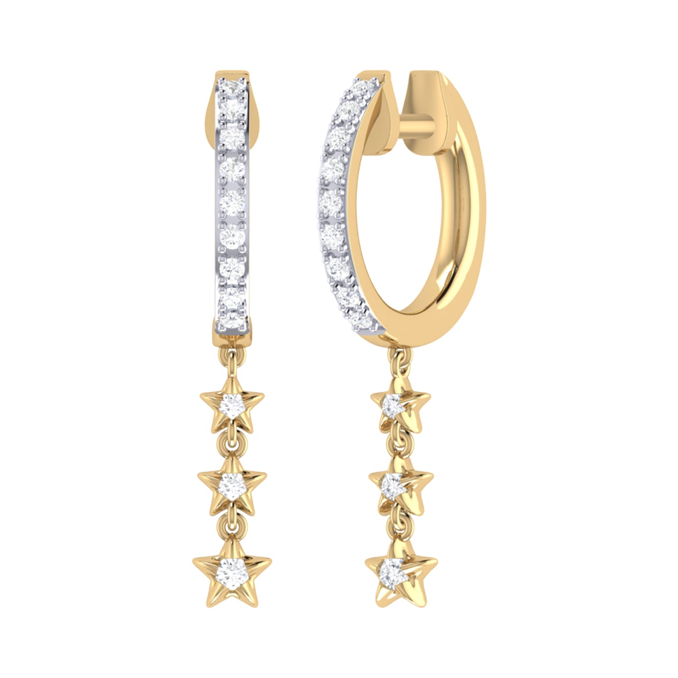 Star Trio Lane Diamond Hoop Earrings in 14K Yellow Gold Vermeil featuring genuine diamonds, elegantly designed in a hoop style.