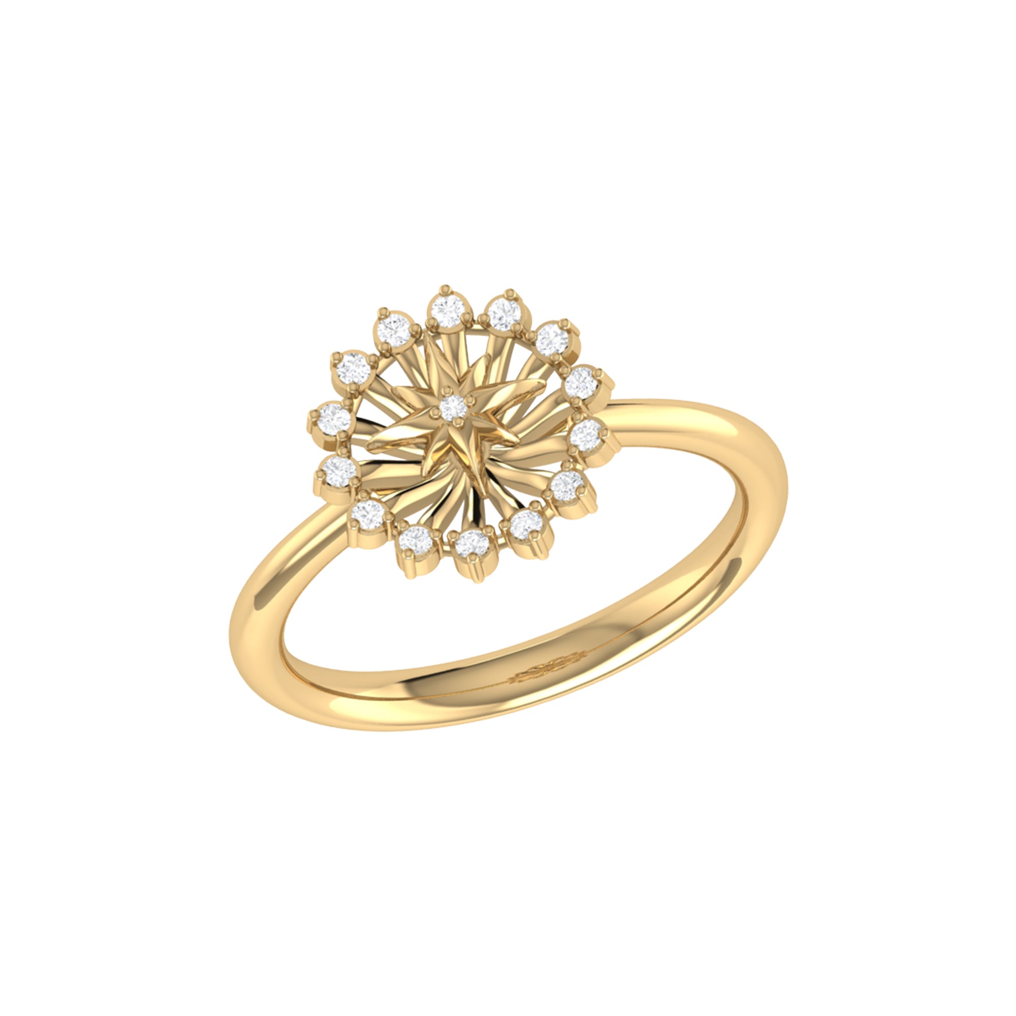 Starburst Diamond Ring featuring genuine diamonds set in 14K Yellow Gold Vermeil on Sterling Silver, showcasing its elegant design.