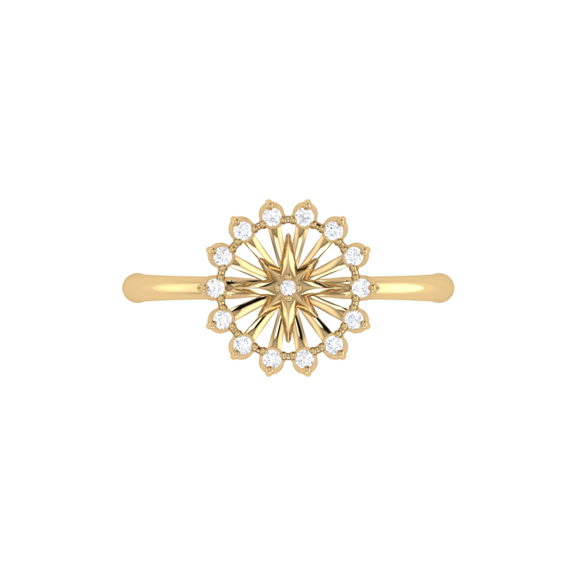 Starburst Diamond Ring featuring genuine diamonds set in 14K Yellow Gold Vermeil on Sterling Silver, showcasing its elegant design.