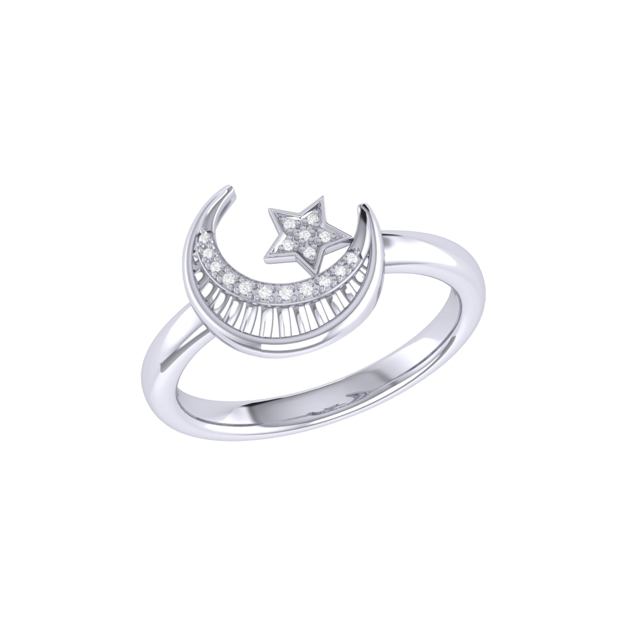 Starkissed Crescent Diamond Ring in Sterling Silver featuring genuine diamonds, elegantly crafted with a unique design.