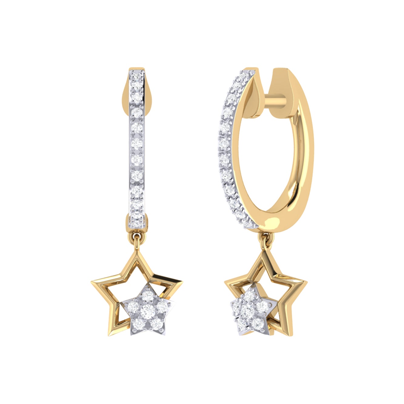 Starkissed Duo Diamond Hoop Earrings in 14K Yellow Gold Vermeil, featuring genuine diamonds and a sleek design.