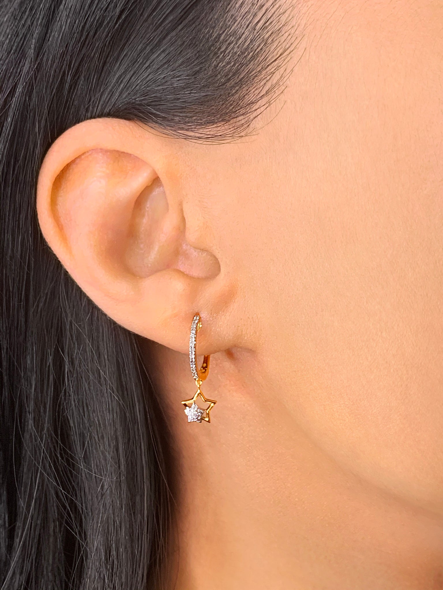 Starkissed Duo Diamond Hoop Earrings in 14K Yellow Gold Vermeil, featuring genuine diamonds and a sleek design.