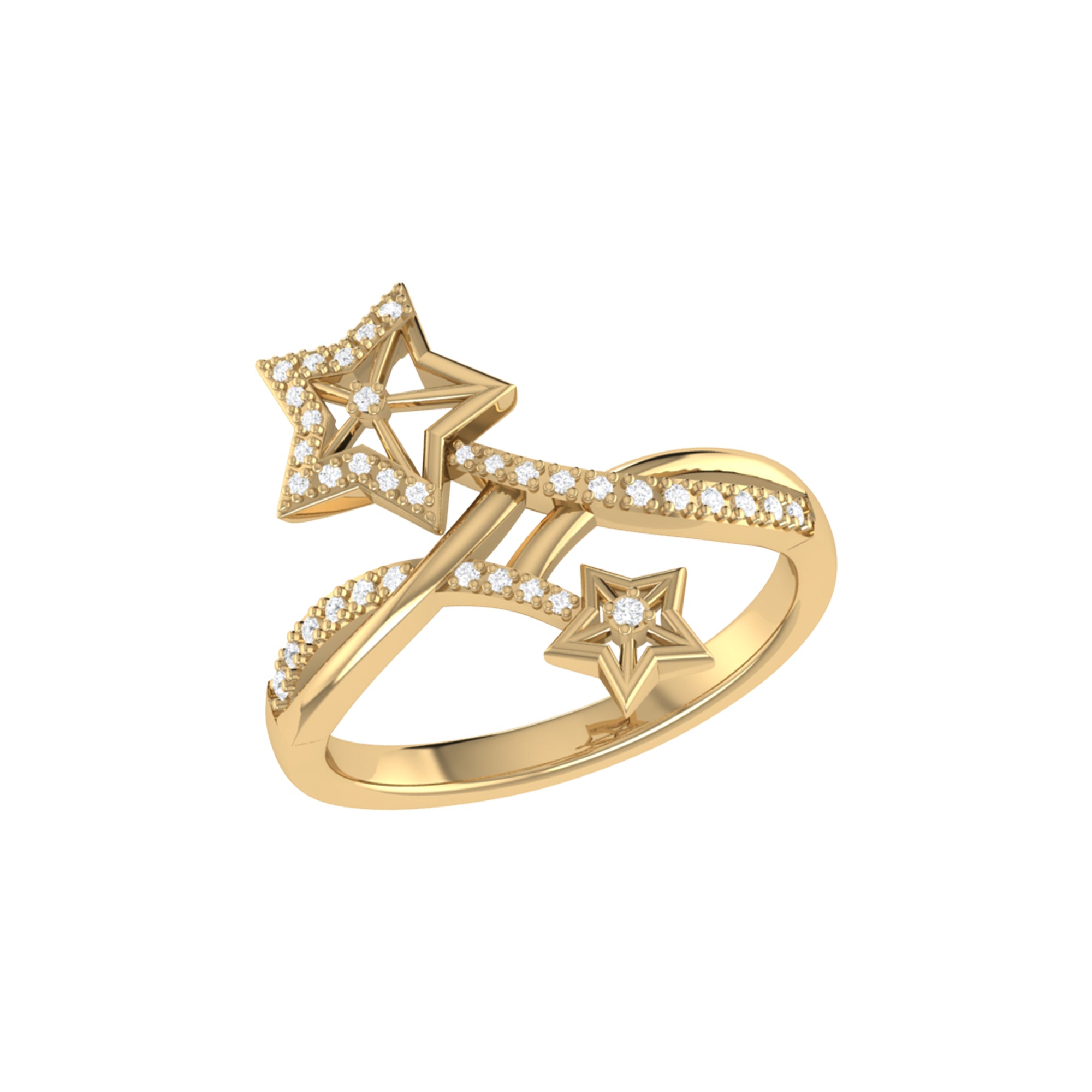 Stars Entwined Diamond Ring featuring genuine diamonds set in 14K Gold Vermeil on Sterling Silver, showcasing a celestial design.