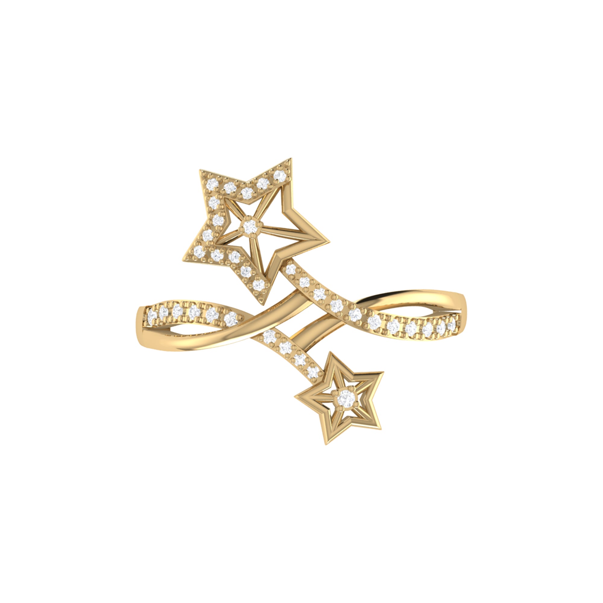 Stars Entwined Diamond Ring featuring genuine diamonds set in 14K Gold Vermeil on Sterling Silver, showcasing a celestial design.