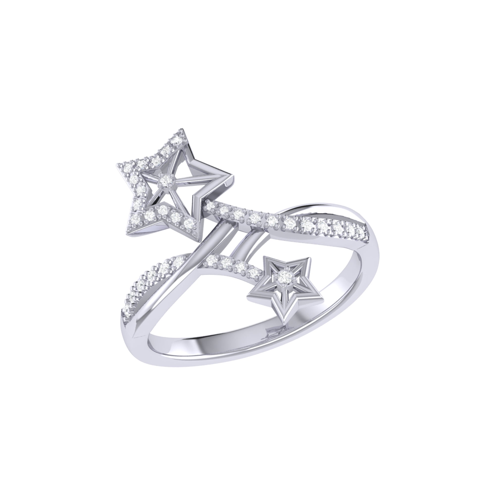 Stars Entwined Diamond Ring in Sterling Silver featuring genuine diamonds in a prong setting, elegantly designed for a stunning look.