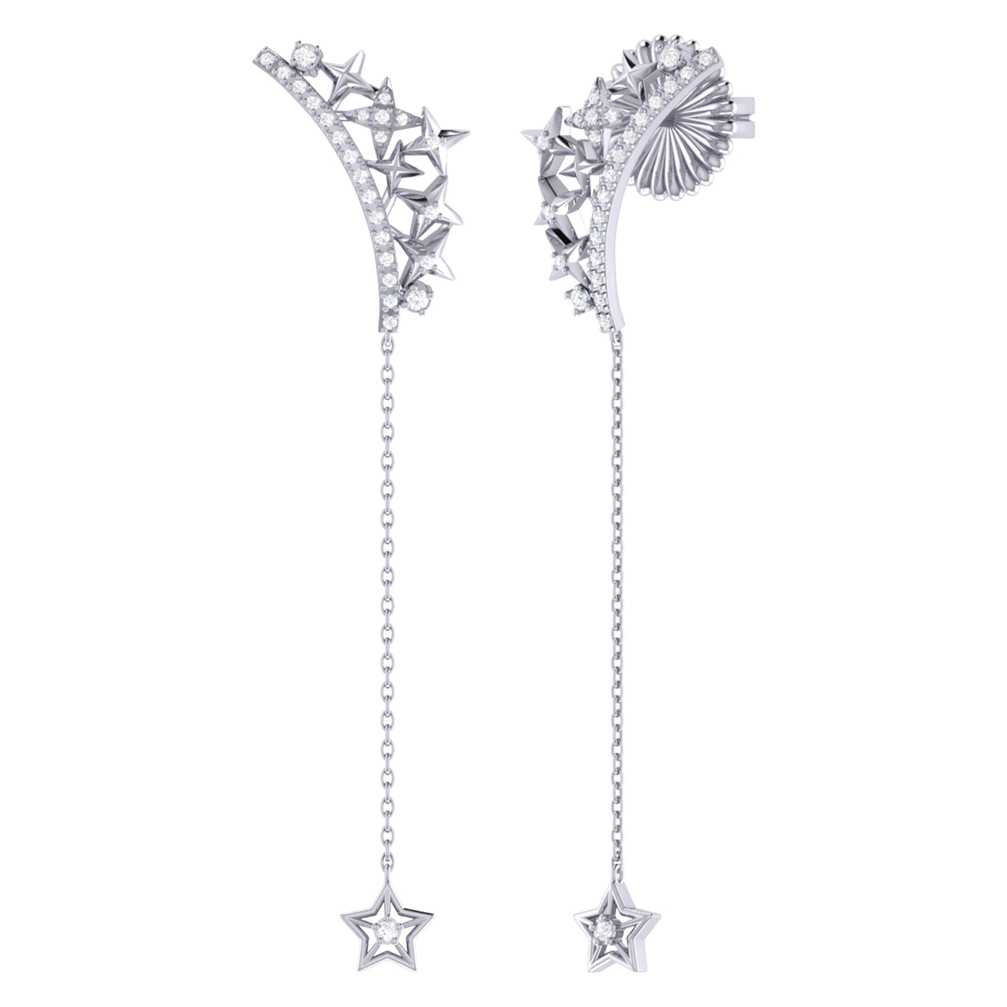 Elegant Starry Cascade Tiara Diamond Drop Earrings in Sterling Silver, featuring genuine diamonds and a graceful drop design.