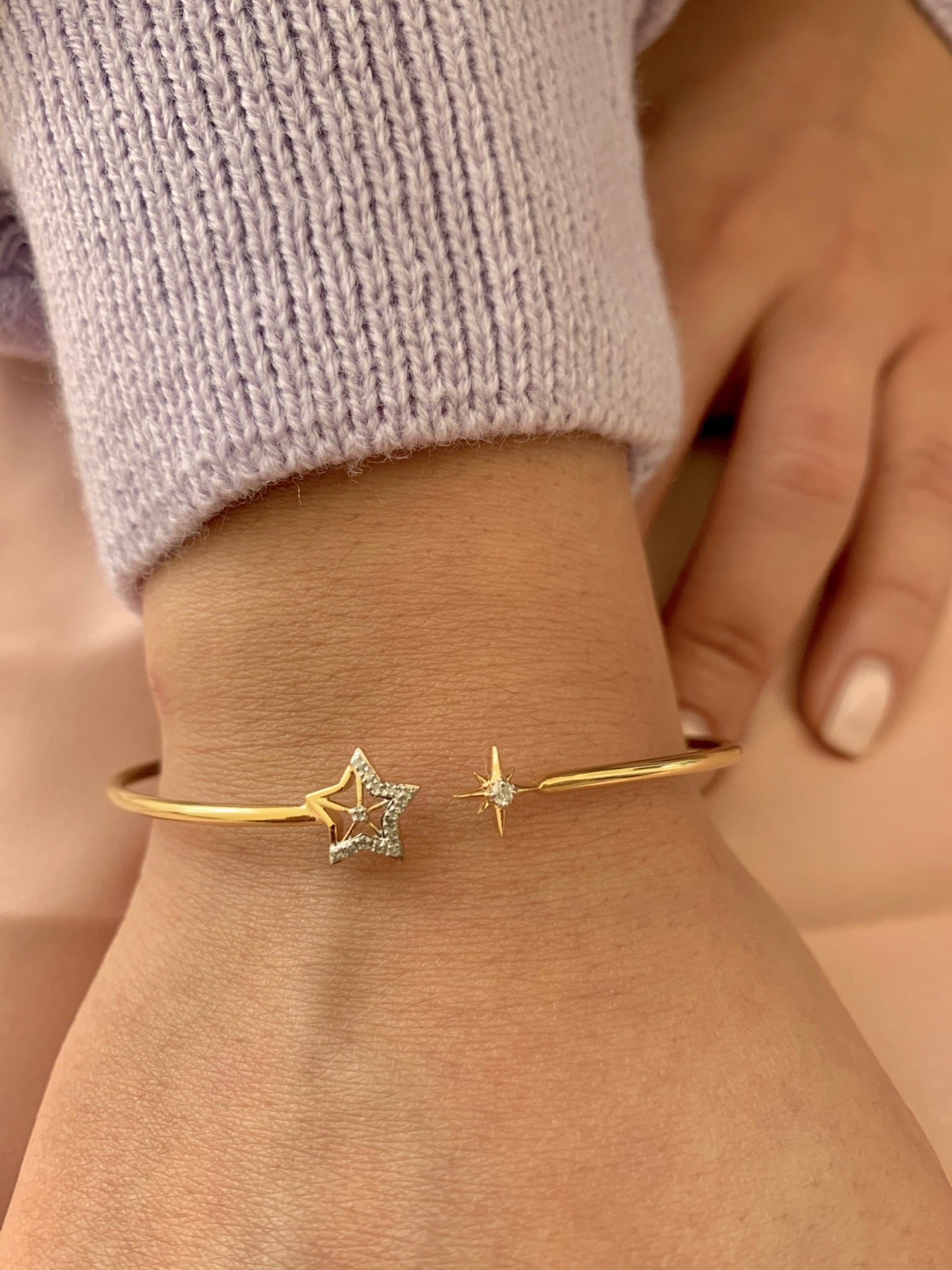 Starry Night Adjustable Diamond Cuff in 14K Yellow Gold Vermeil featuring genuine diamonds, elegantly designed for a luxurious look.