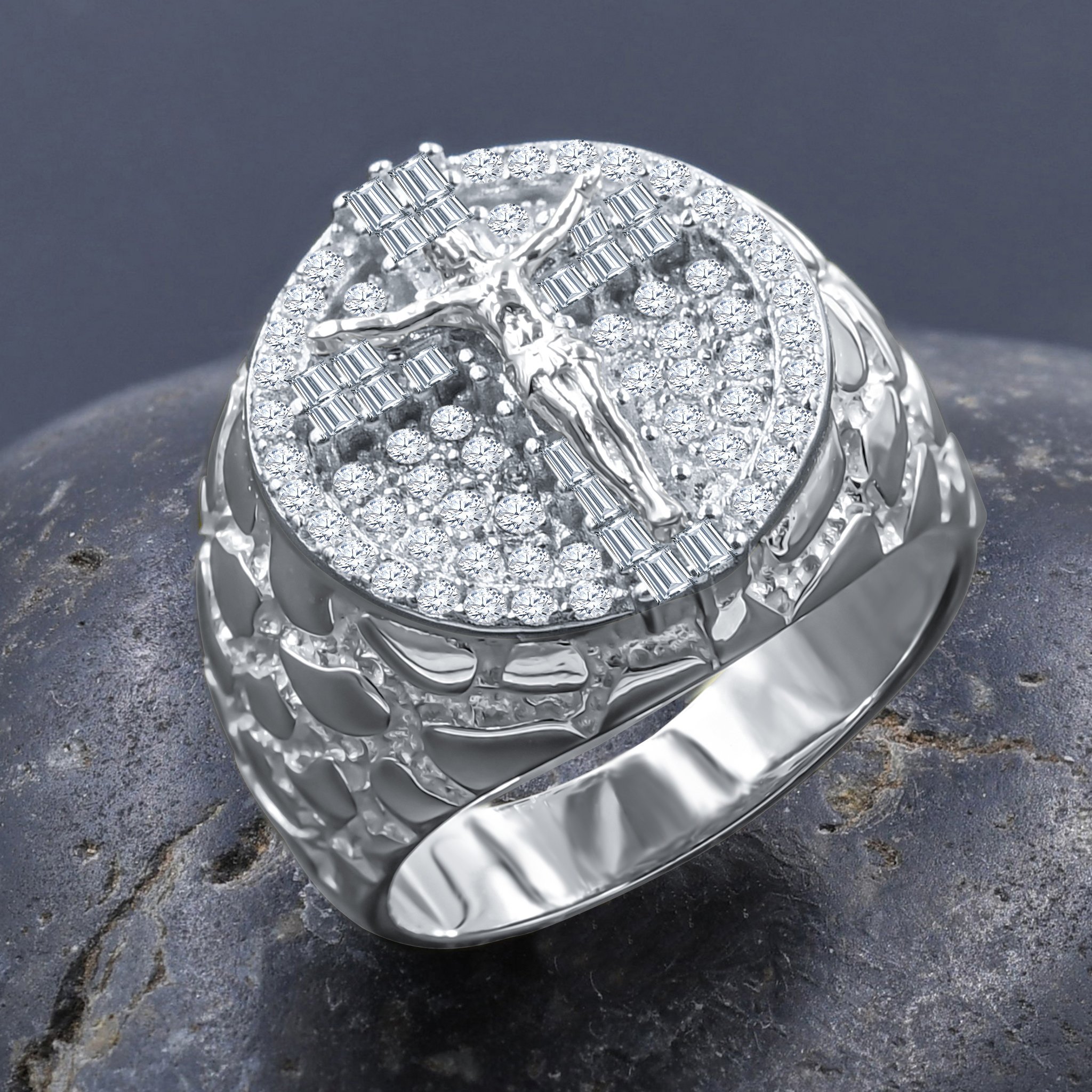 STAUNCH Silver Ring featuring a cubic design with sparkling cubic zirconia stones set in 925 sterling silver.