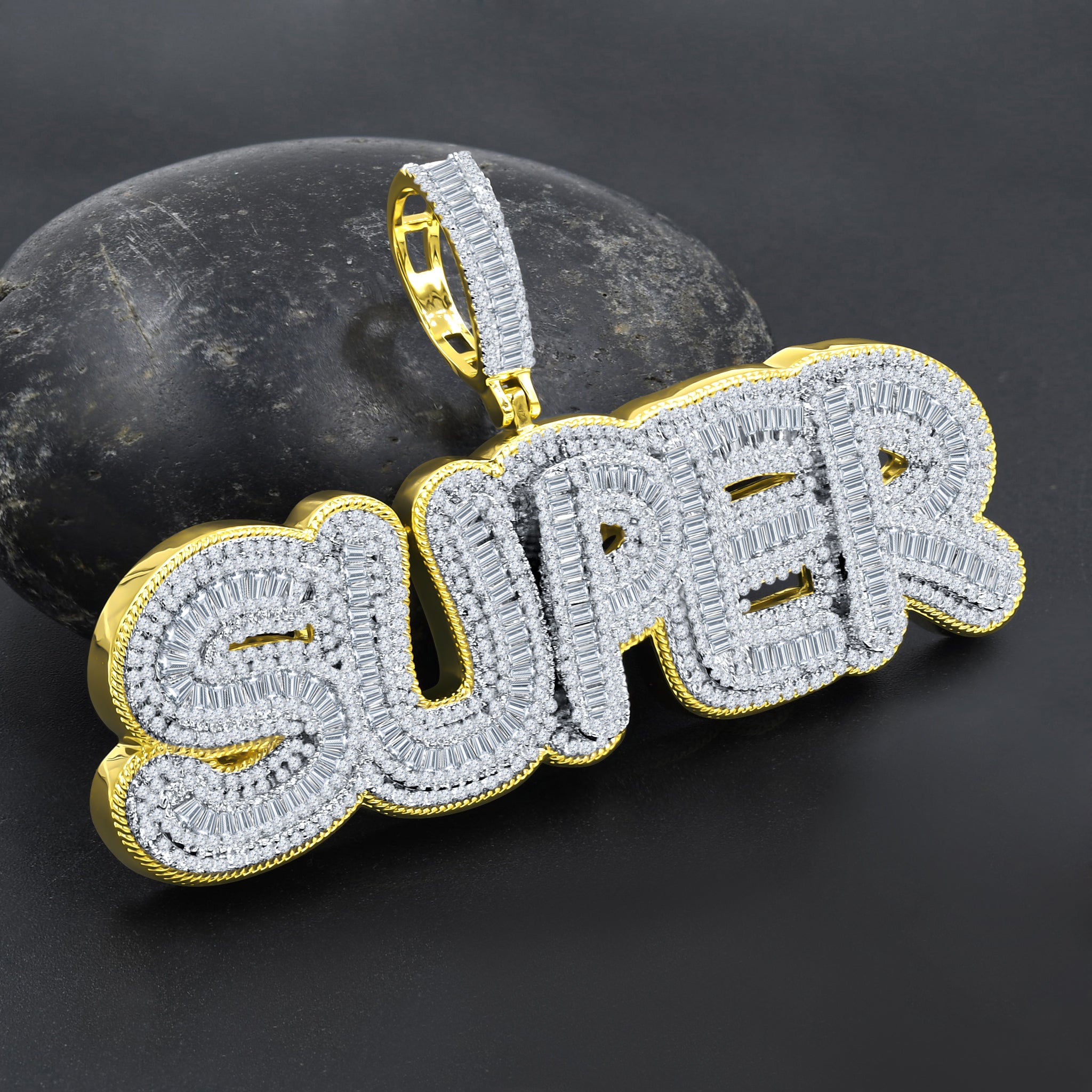 A dazzling STEIL Hip Hop Crystal Pendant featuring hand-set cubic zircon stones on a brass copper metal base, perfect for stylish outfits.